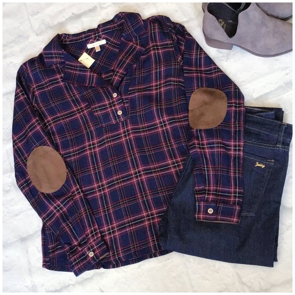 LAST ONE❗Skies Are Blue Stitch Fix Navy Plaid Top - Picture 3 of 7